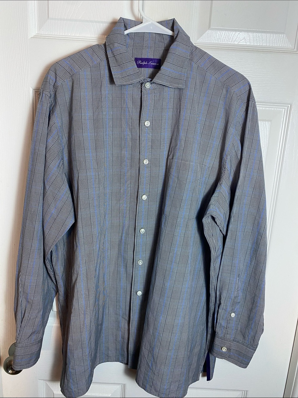 Ralph Lauren Purple Label Gray Striped Dress Shirt Made In Italy 100% Cotton